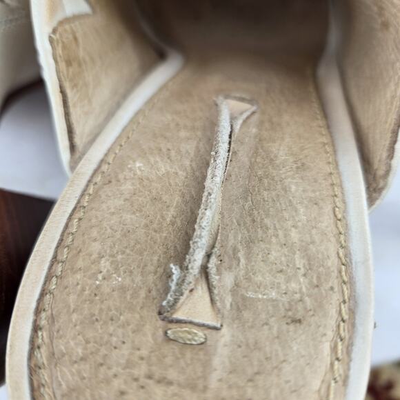 Frye Karissa Heeled Mules Womens 7.5 M Ivory Leather Chunky High Heel Peep Toe - Picture 14 of 14